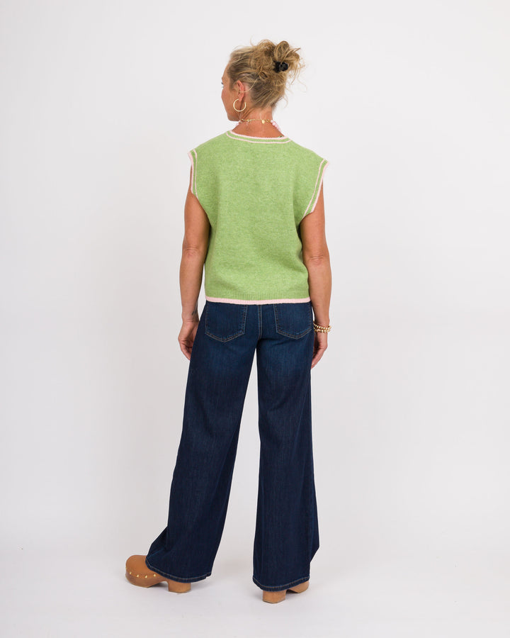 Green Ballet Contrast Trim Sweater Vest
