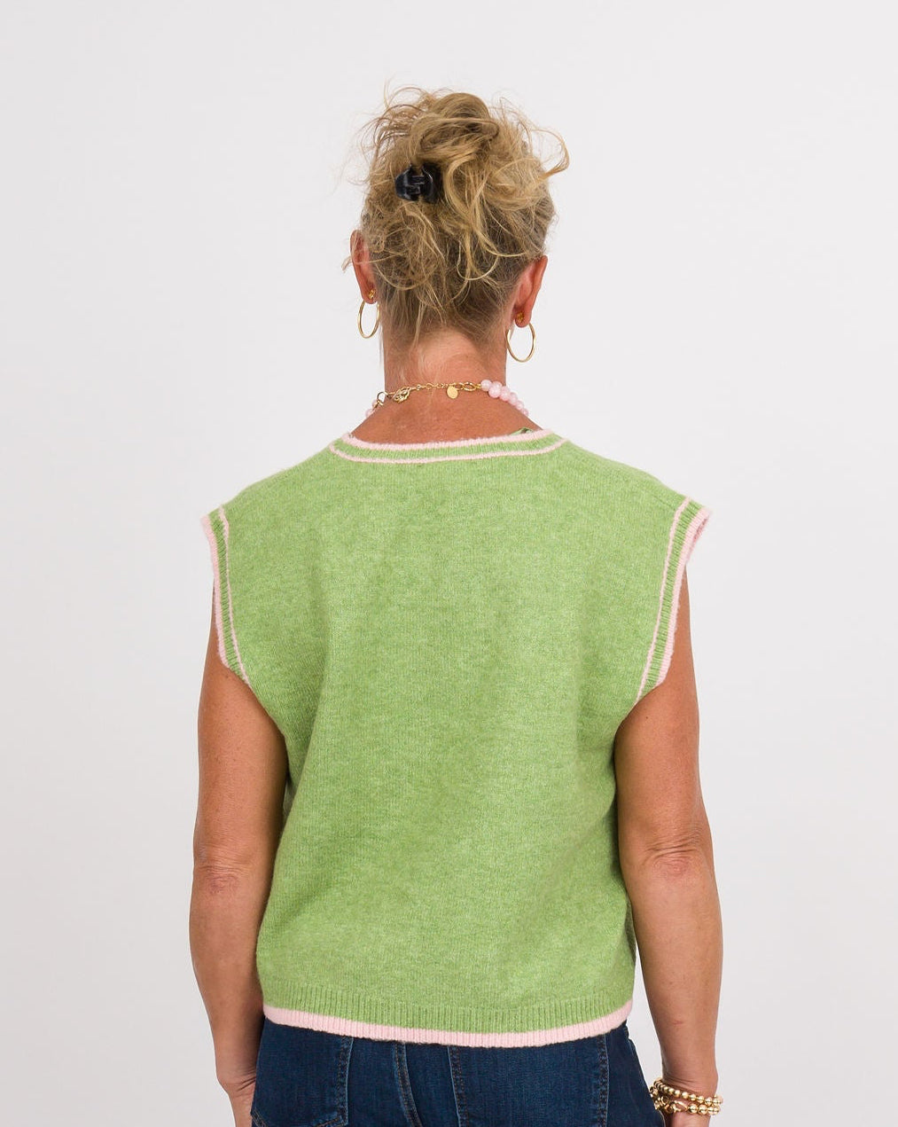 Green Ballet Contrast Trim Sweater Vest