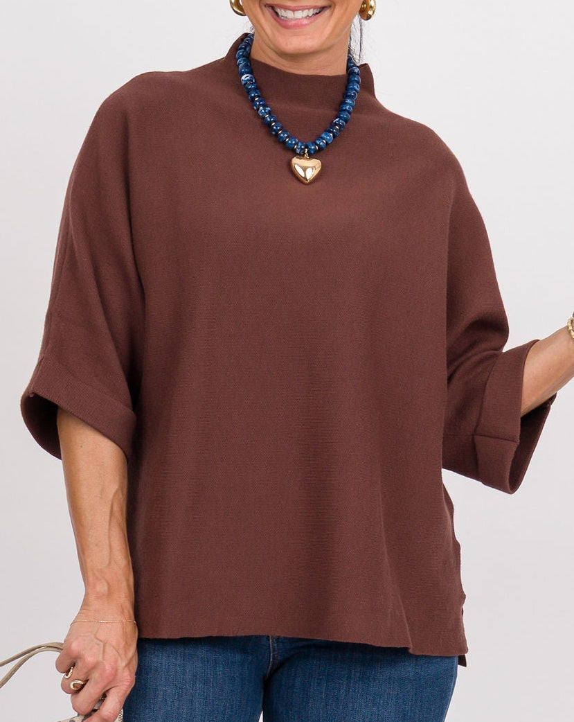 Danni Mock Neck Dolman Top - Espresso