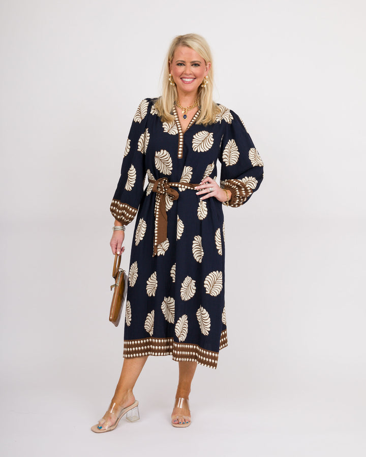 Navy Mix Abstract Midi Dress