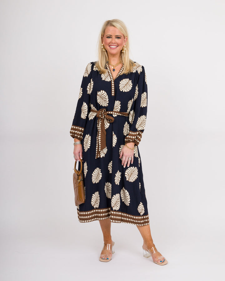 Navy Mix Abstract Midi Dress