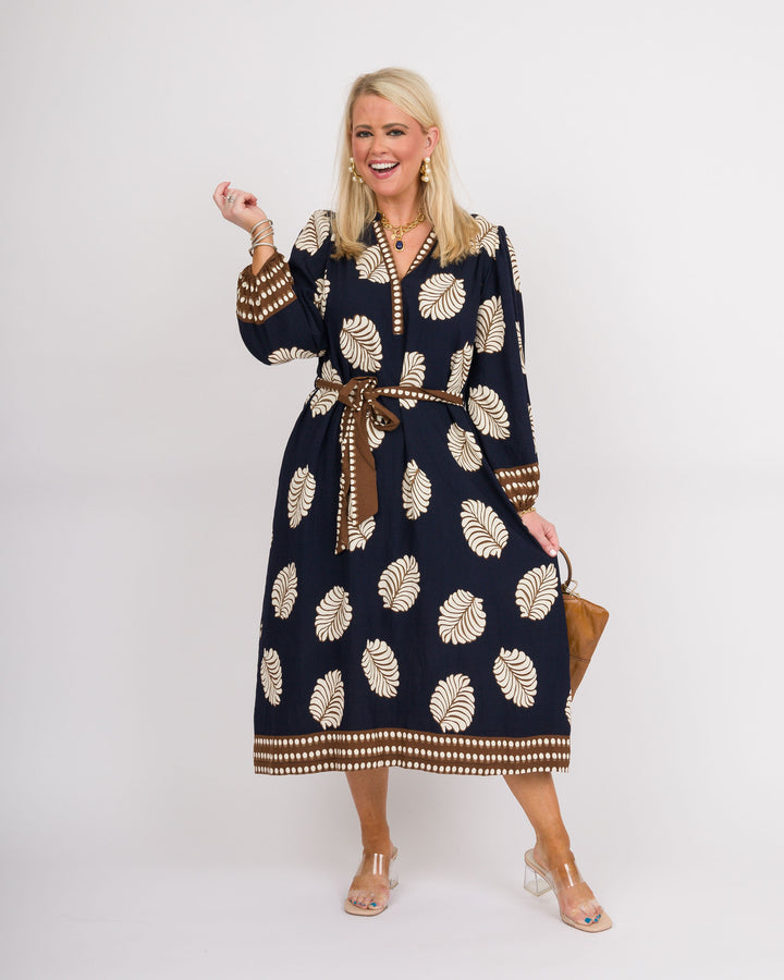 Navy Mix Abstract Midi Dress