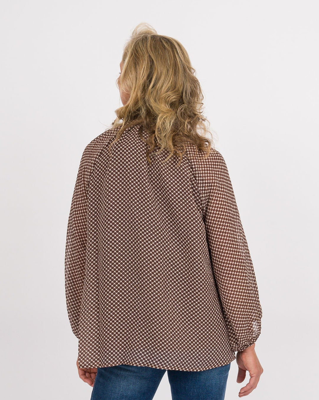 Brown Polka Dot Balloon Sleeve Top