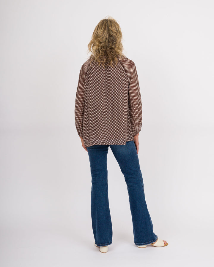 Brown Polka Dot Balloon Sleeve Top