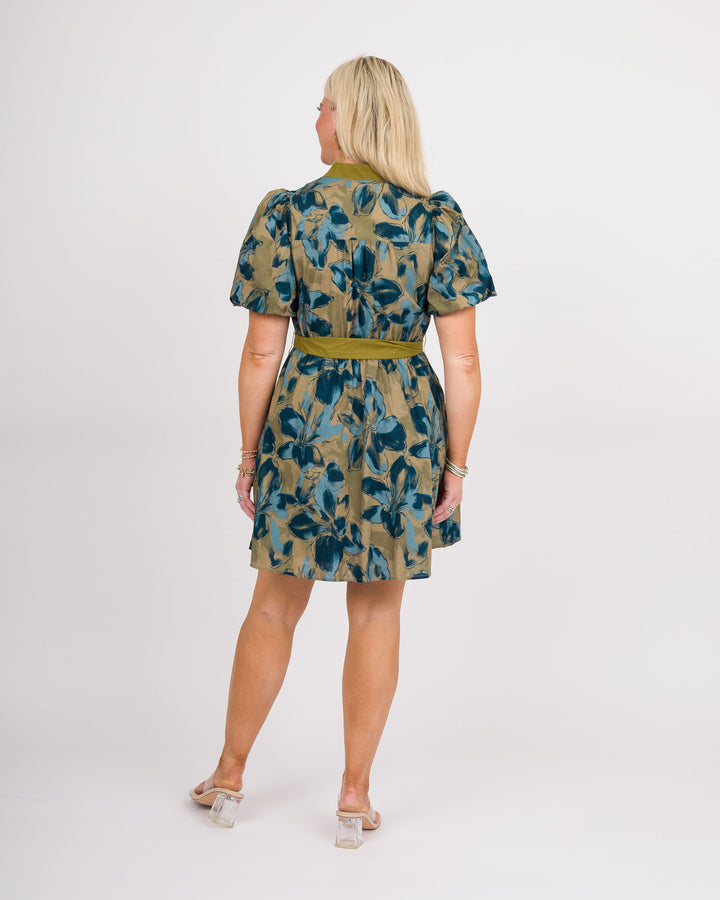 Olive Bloom Tie Waist Dress