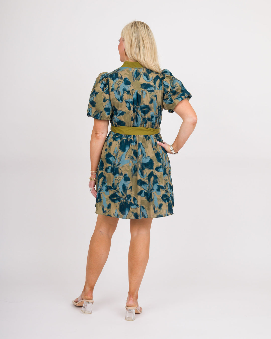 Olive Bloom Tie Waist Dress