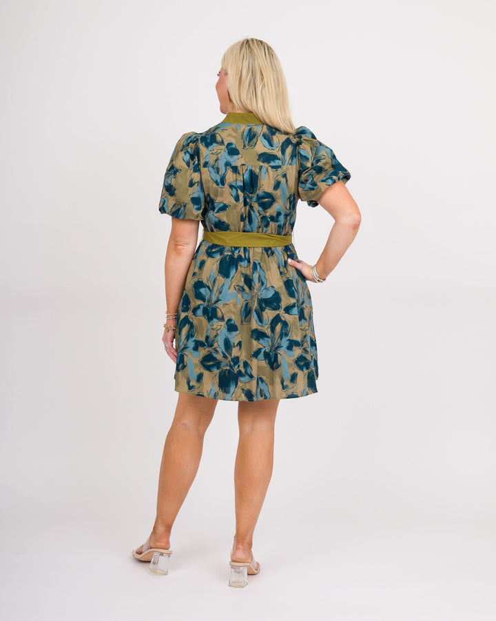 Olive Bloom Tie Waist Dress