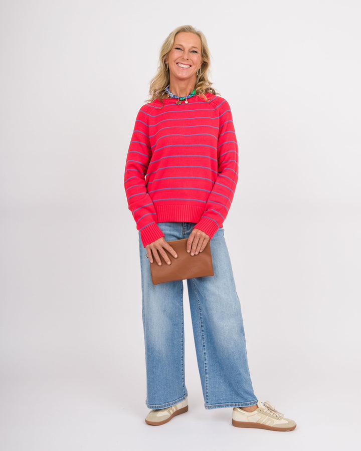 Red + Blue Striped Raglan Sweater