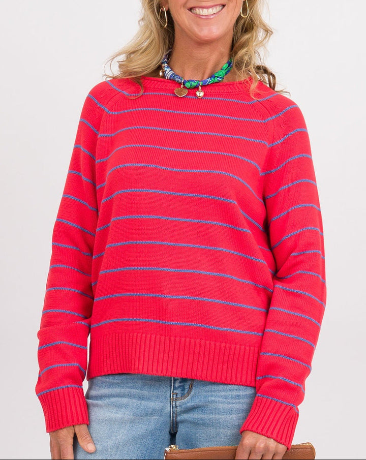 Red + Blue Striped Raglan Sweater