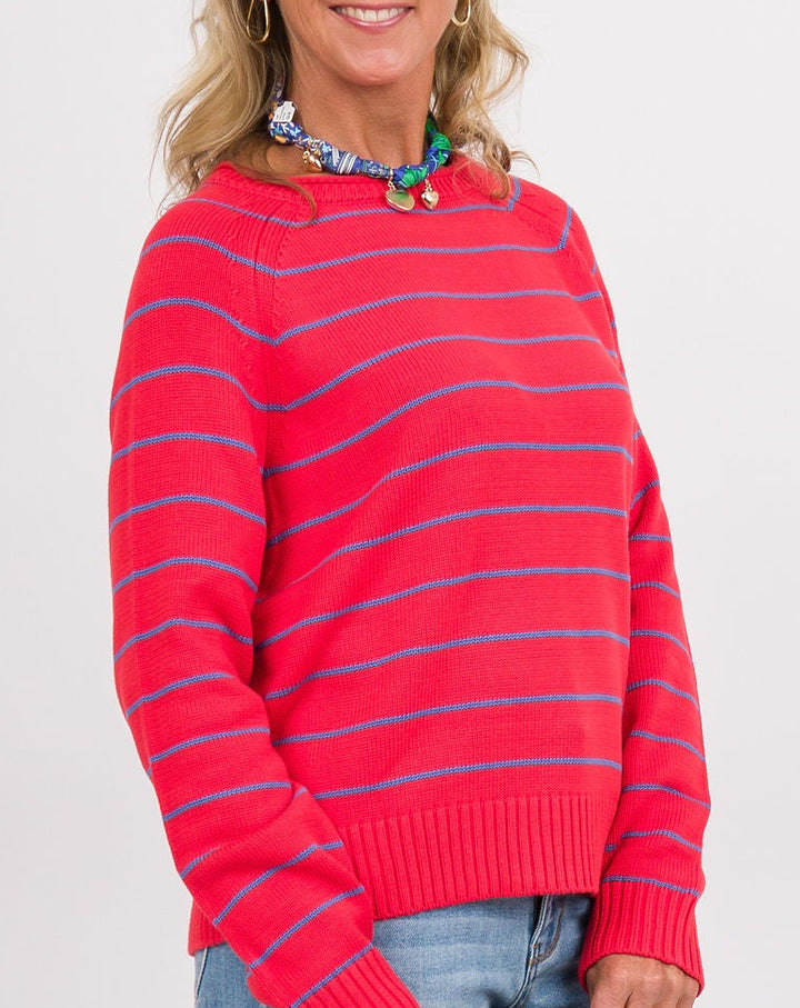 Red + Blue Striped Raglan Sweater