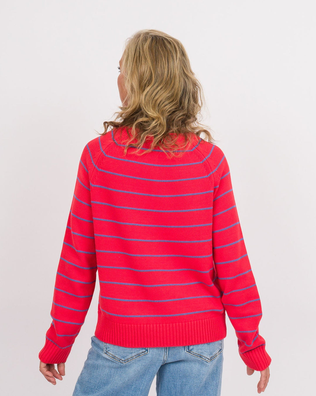 Red + Blue Striped Raglan Sweater