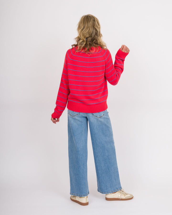 Red + Blue Striped Raglan Sweater