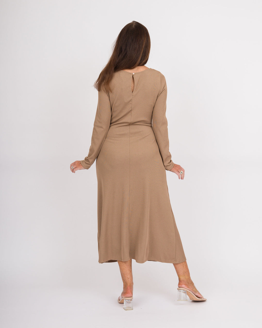 Mocha Gold Buckle Midi Dress