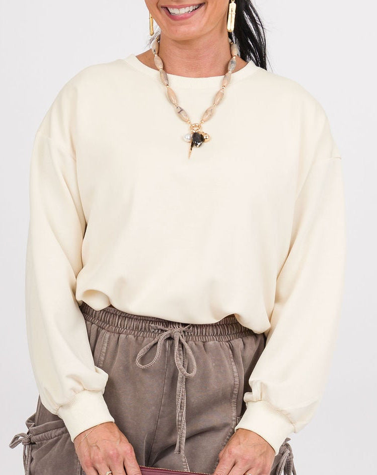 Aspen Luxe Knit Bubble Top - Cream