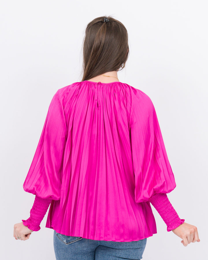 Joy Joy Pleated Bishop Sleeve Top - Cerise