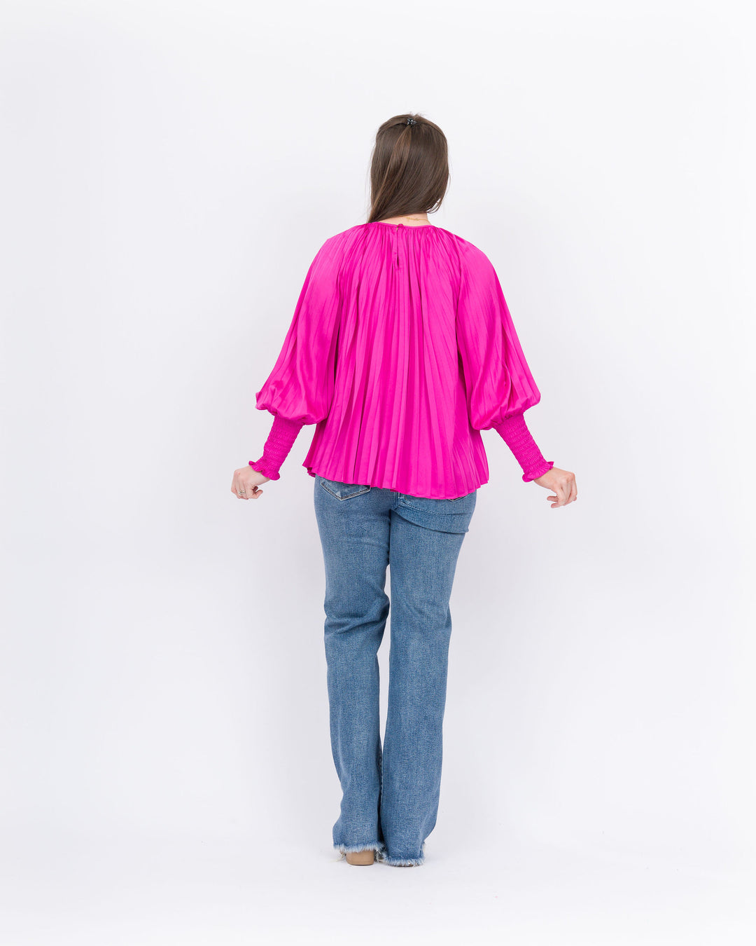 Joy Joy Pleated Bishop Sleeve Top - Cerise