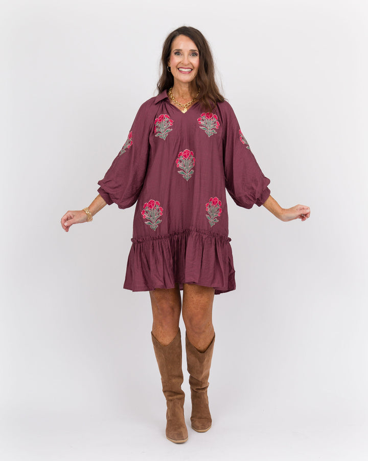 Plum Rose Embroidered Dress