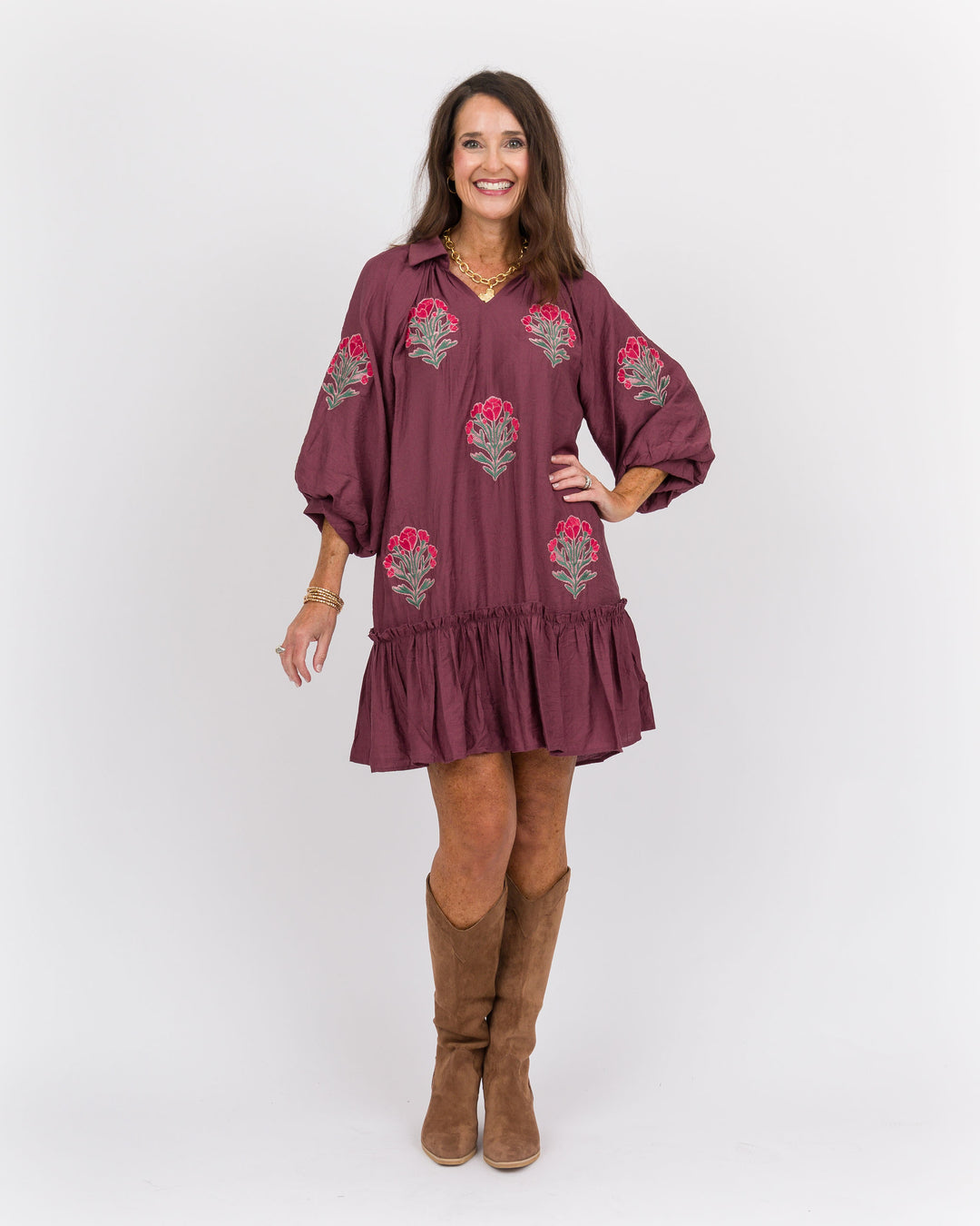 Plum Rose Embroidered Dress