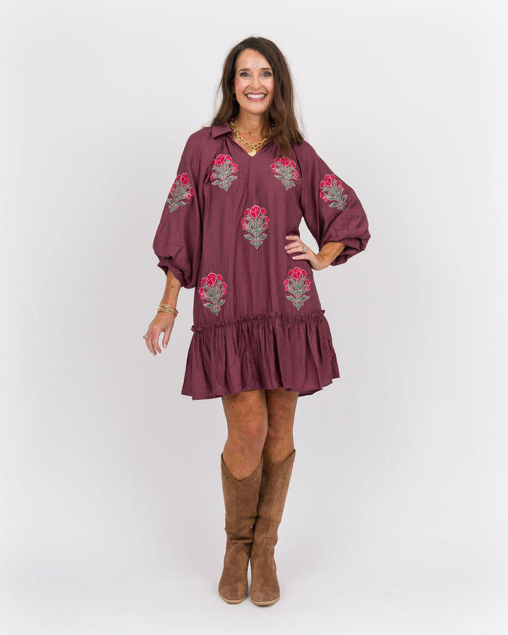 Plum Rose Embroidered Dress