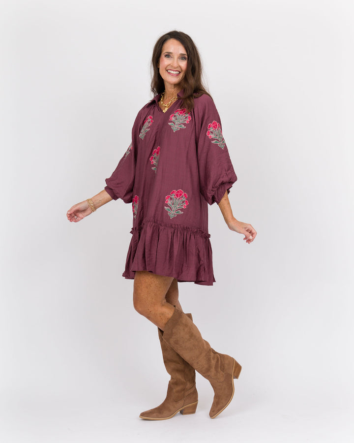 Plum Rose Embroidered Dress