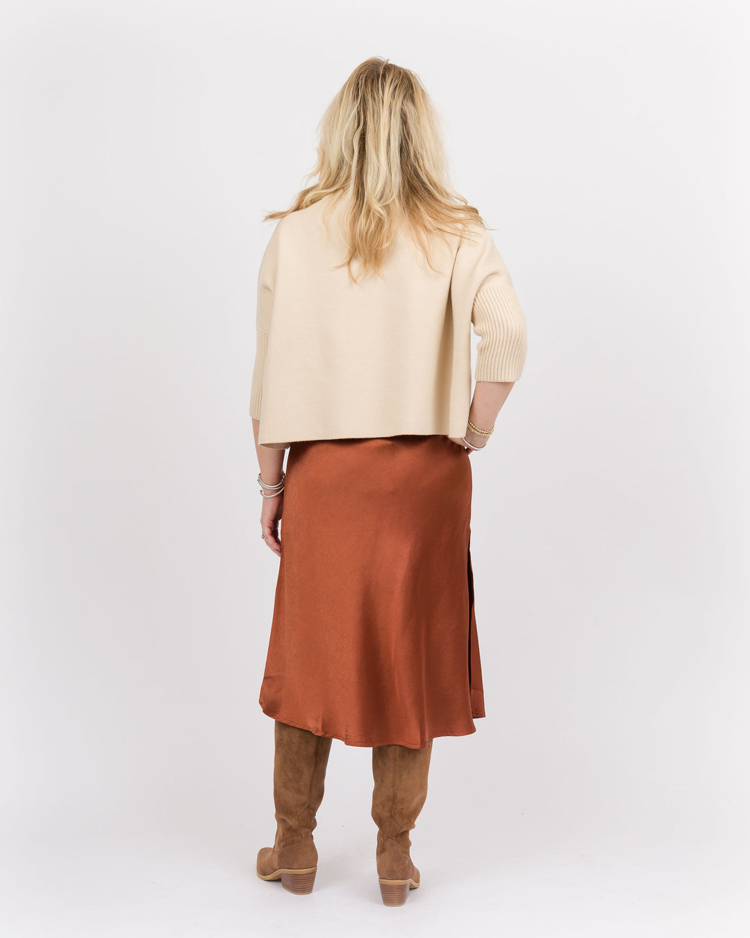 Bronze Satin Midi Skirt