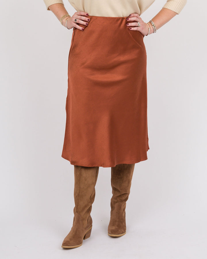 Bronze Satin Midi Skirt