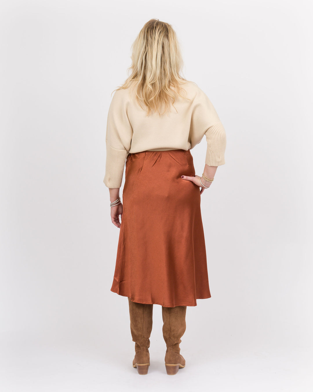 Bronze Satin Midi Skirt