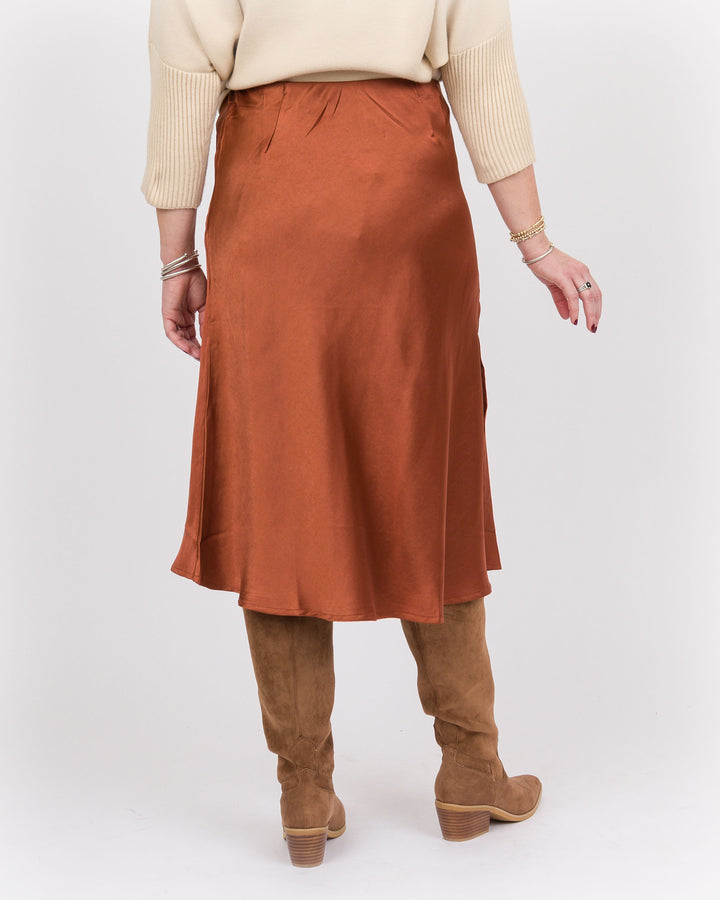 Bronze Satin Midi Skirt