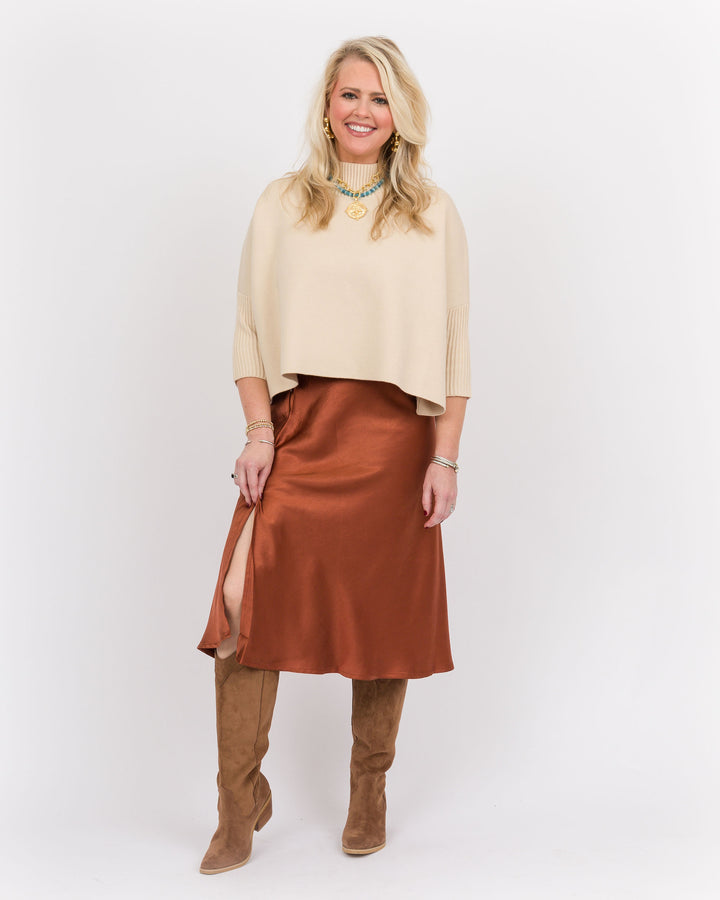Bronze Satin Midi Skirt