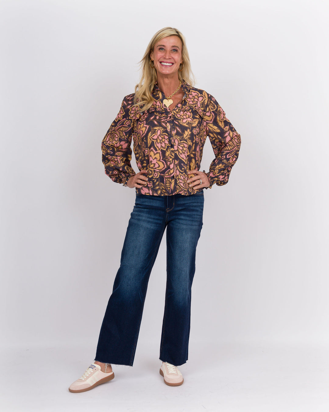 Navy Floral Ruffled Top