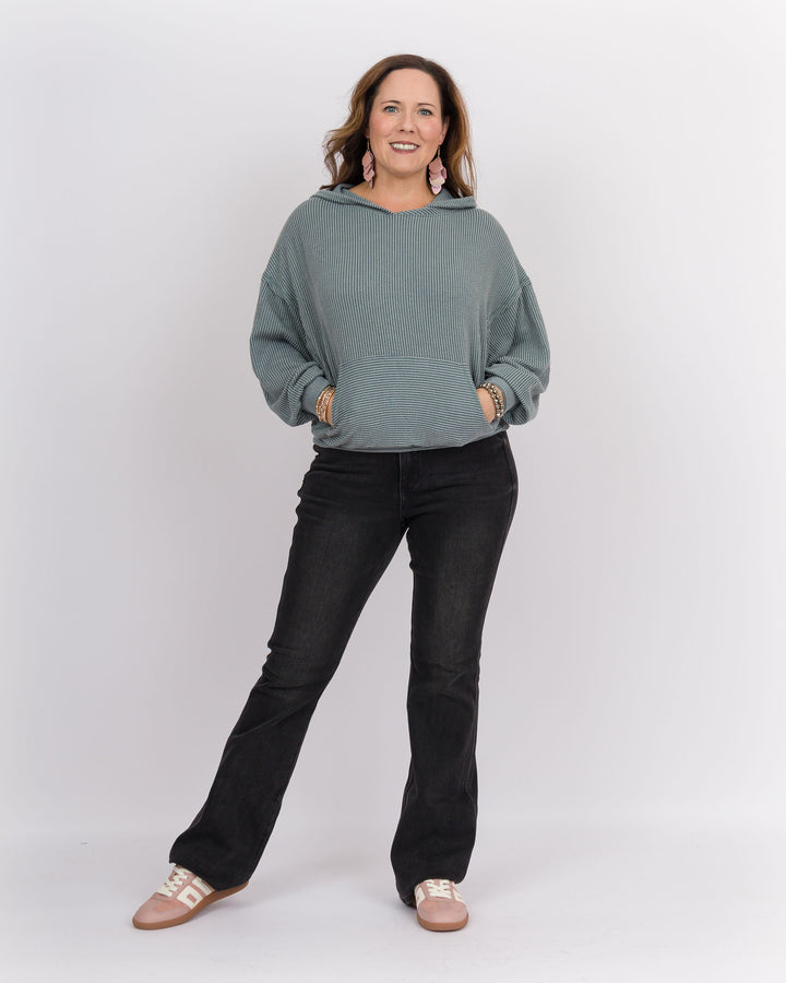 Nicky Ribbed Hoodie Tranquil