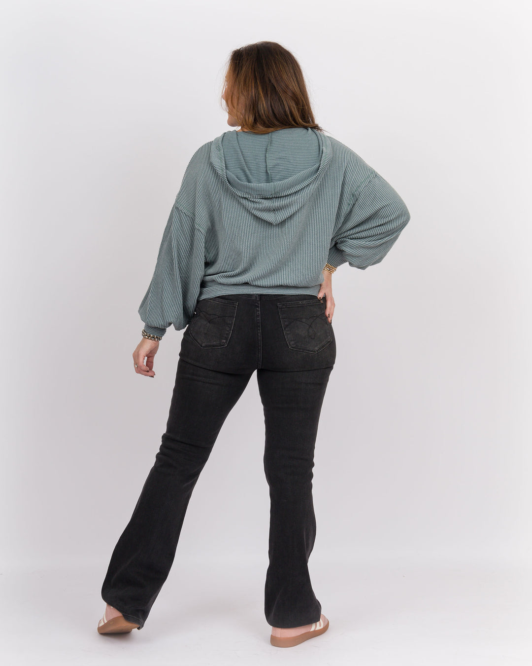 Nicky Ribbed Hoodie Tranquil