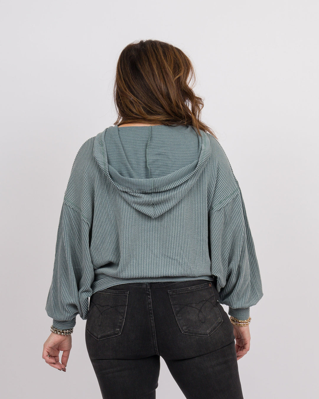 Nicky Ribbed Hoodie Tranquil