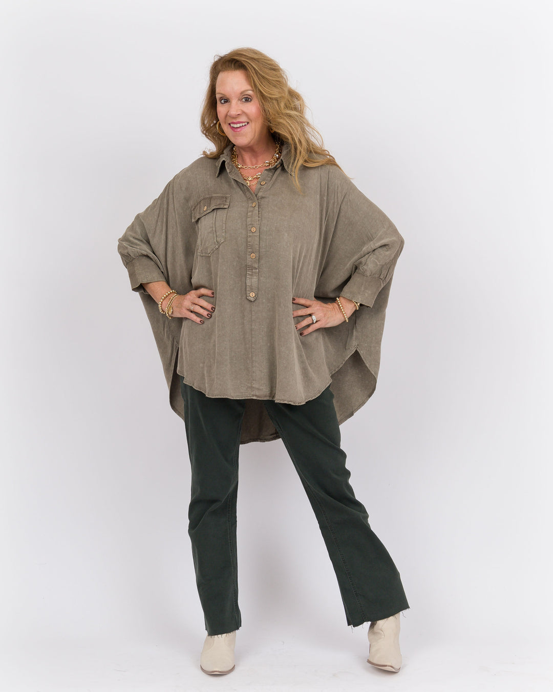 Ash Olive Dolman Sleeve Top
