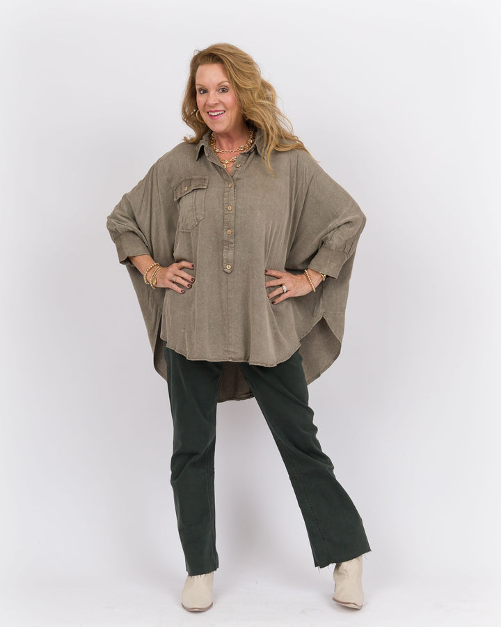Ash Olive Dolman Sleeve Top