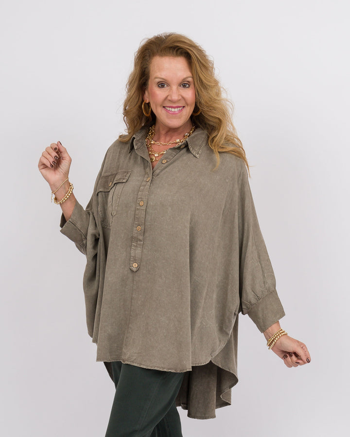 Ash Olive Dolman Sleeve Top
