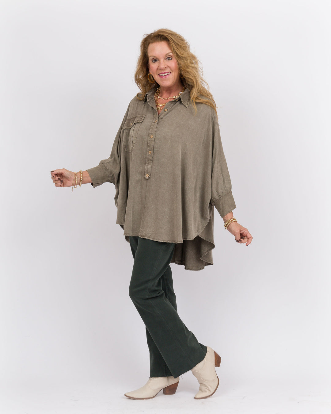 Ash Olive Dolman Sleeve Top