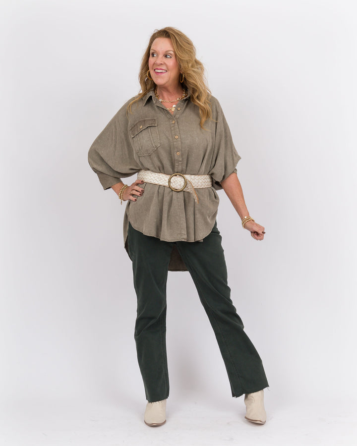 Ash Olive Dolman Sleeve Top