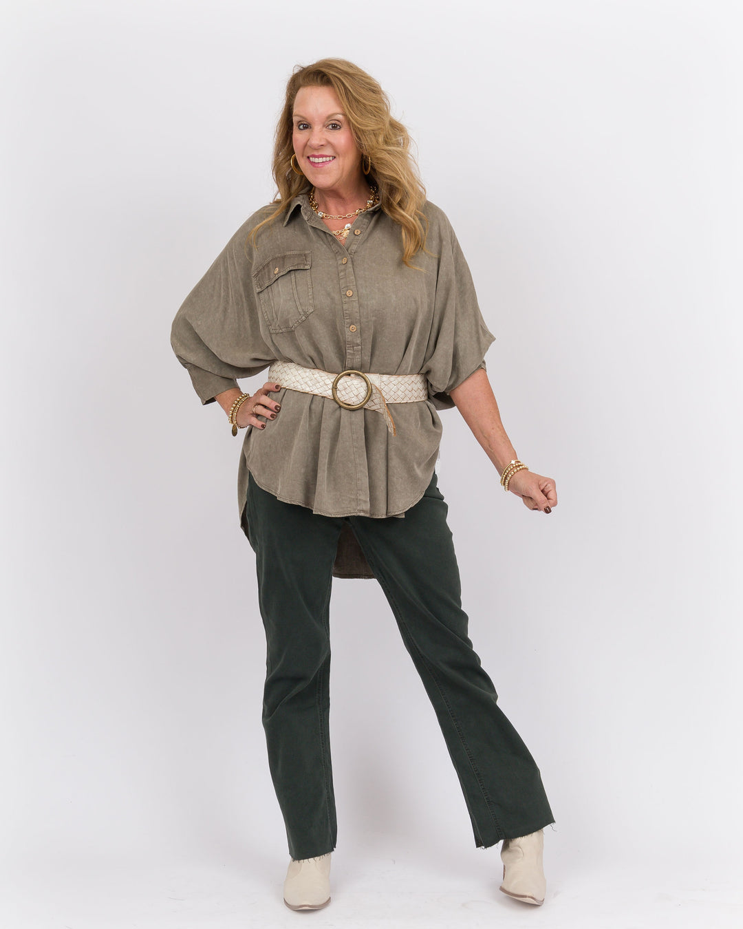 Ash Olive Dolman Sleeve Top