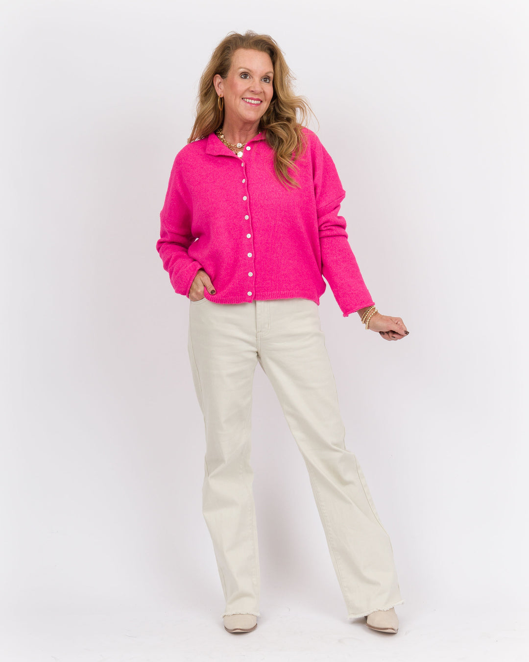 Long Sleeve Cardigan Hot Pink