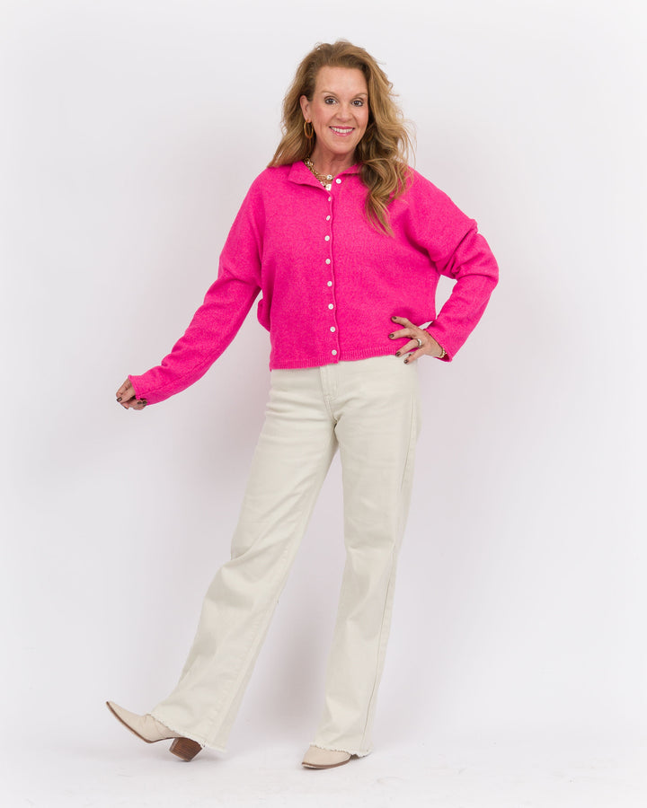 Long Sleeve Cardigan Hot Pink