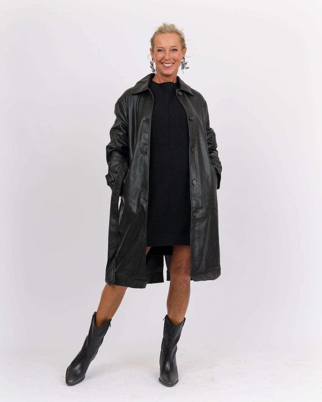 Black Vegan Leather Trench Coat