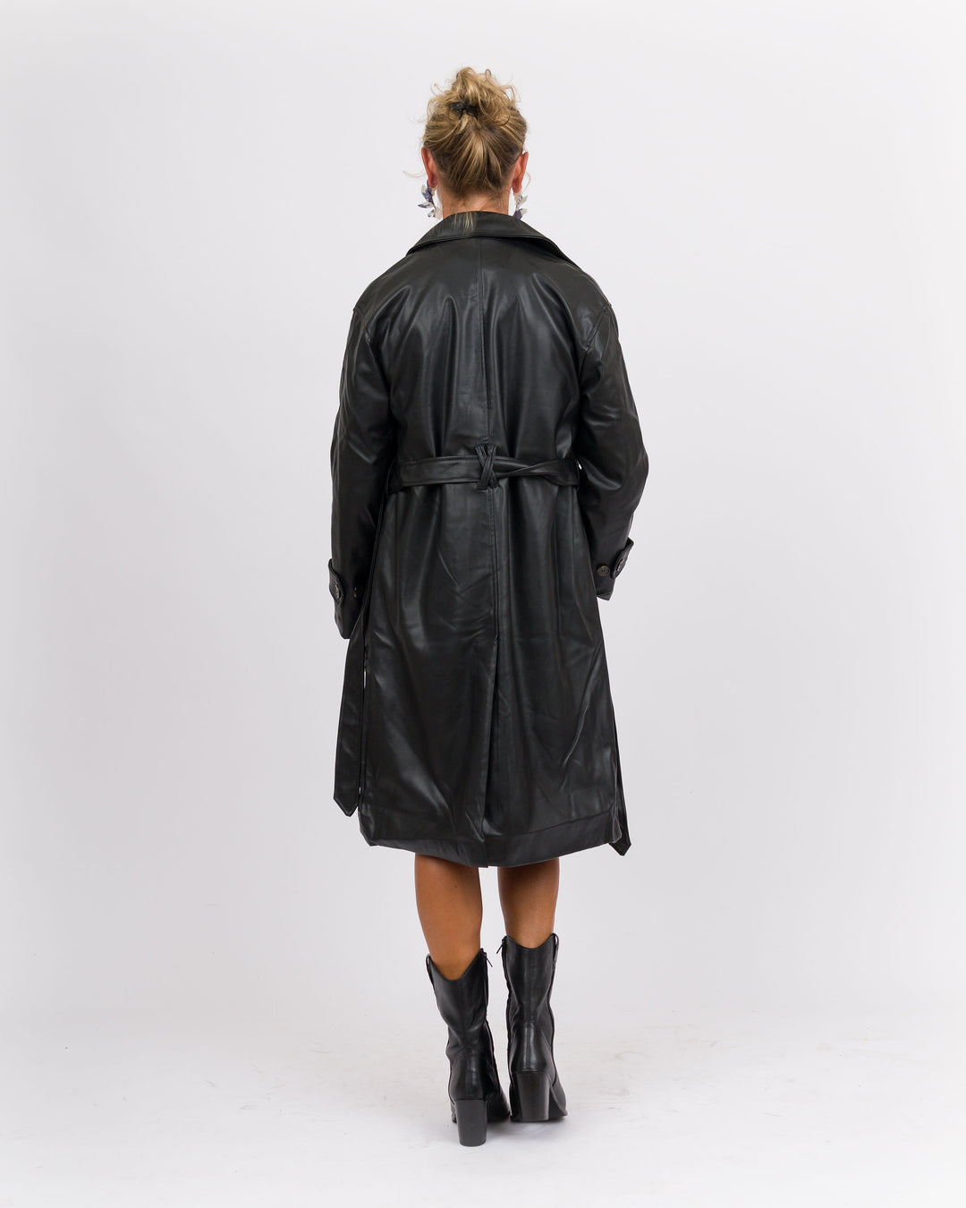 Black Vegan Leather Trench Coat