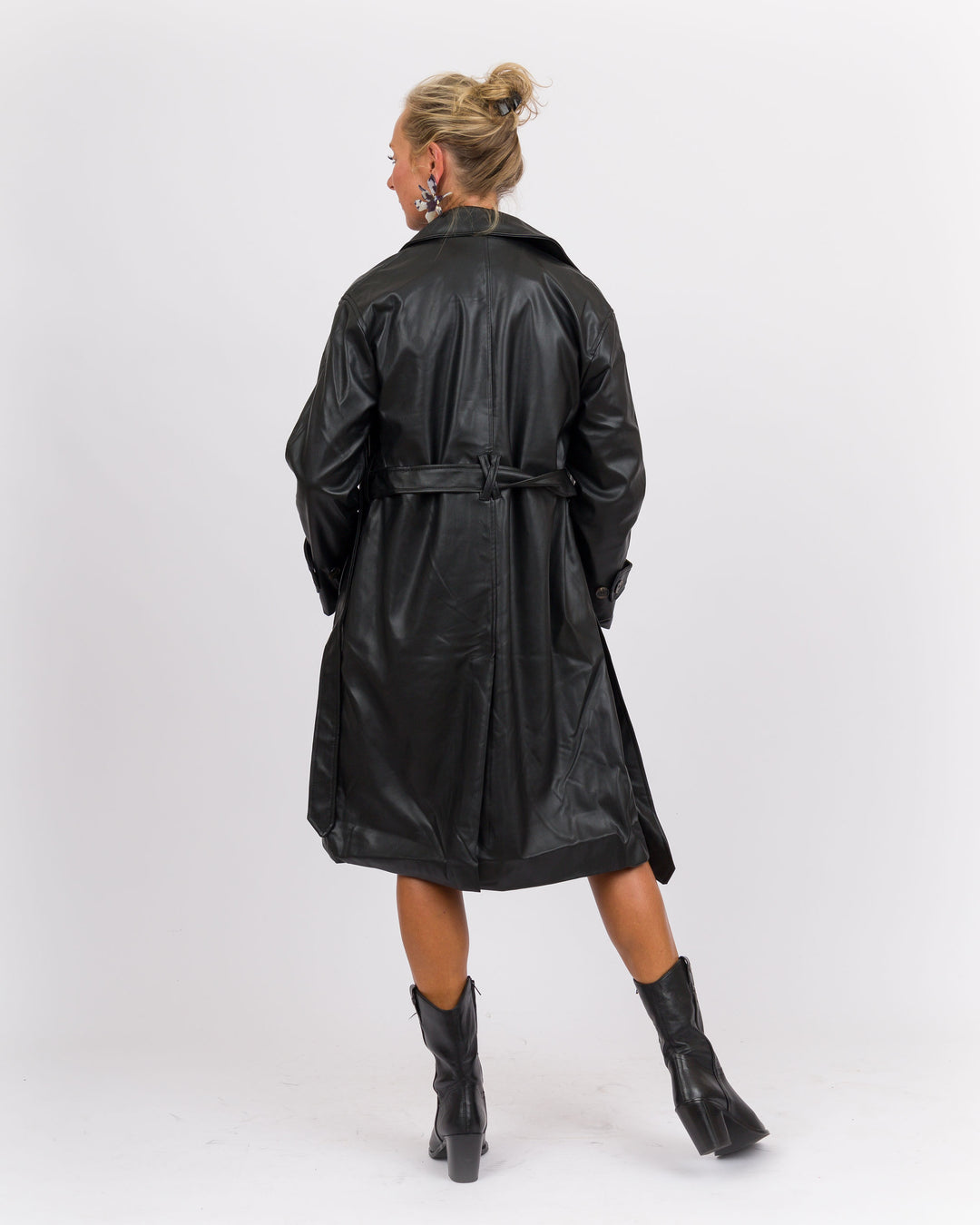 Black Vegan Leather Trench Coat