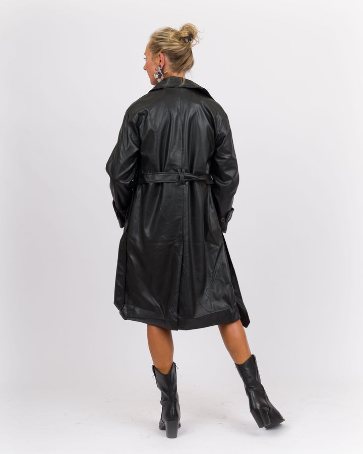 Black Vegan Leather Trench Coat