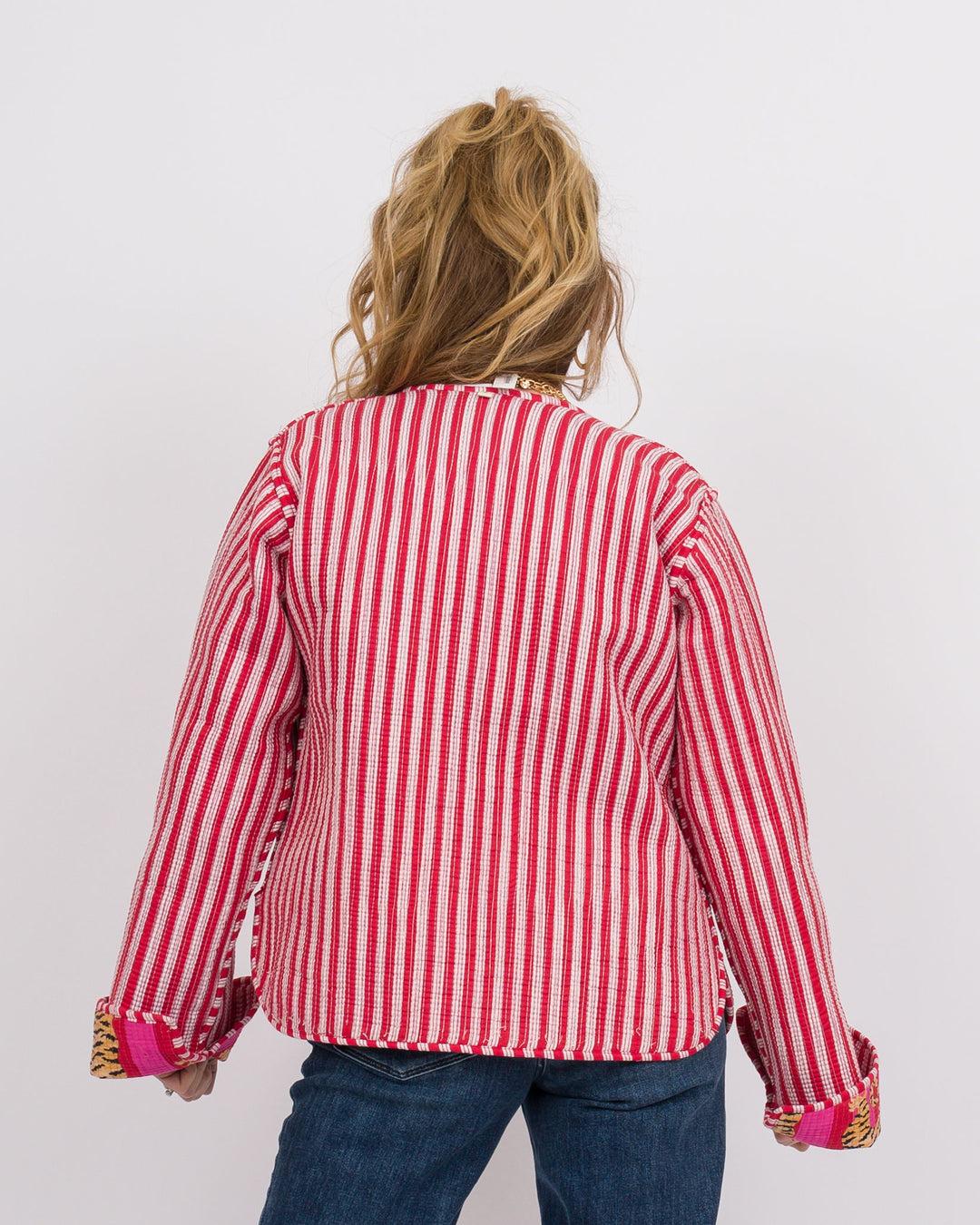 Handmade Reversible Vintage Quilted Patchwork Jacket Red and Pink-Final Sale