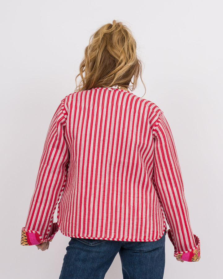 Handmade Reversible Vintage Quilted Patchwork Jacket Red and Pink-Final Sale