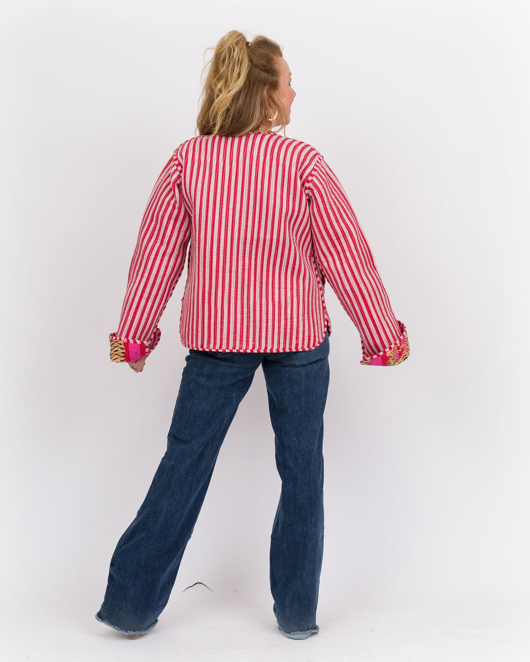 Handmade Reversible Vintage Quilted Patchwork Jacket Red and Pink-Final Sale