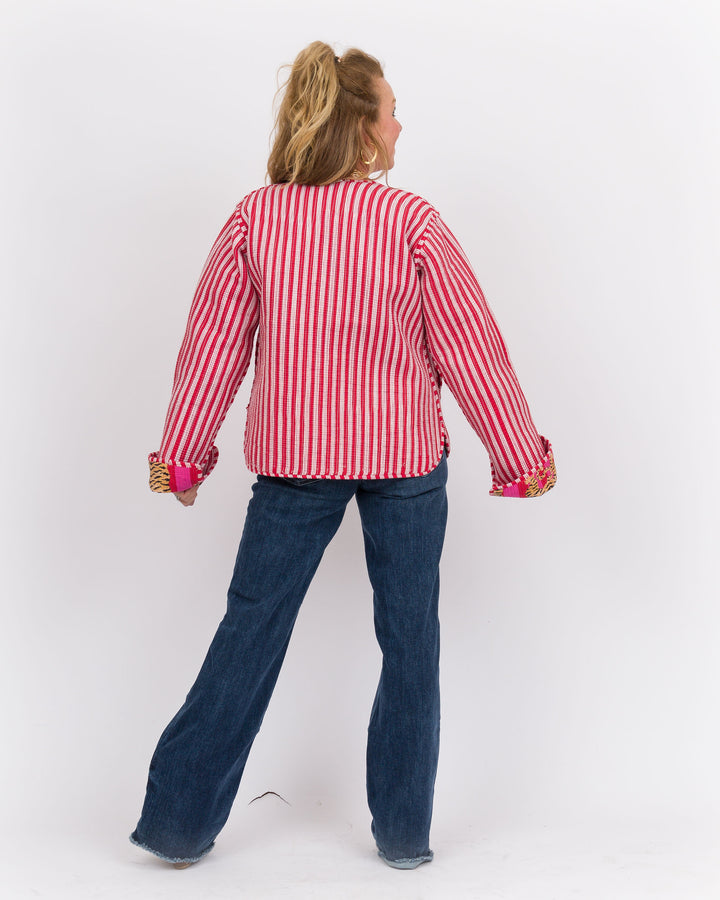 Handmade Reversible Vintage Quilted Patchwork Jacket Red and Pink-Final Sale