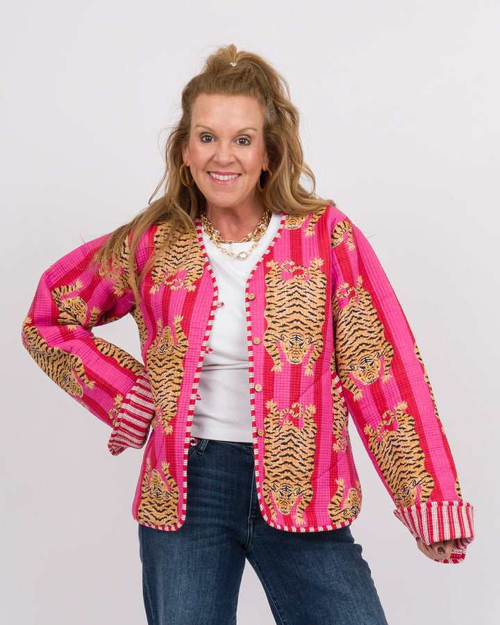 Handmade Reversible Vintage Quilted Patchwork Jacket Red and Pink-Final Sale